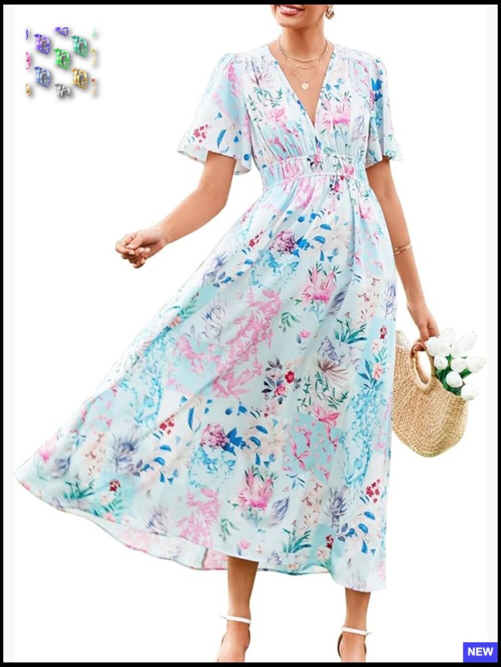 Floral Maxi Dress Bohemian V-Neck A-Line Wedding Guest Party Summer